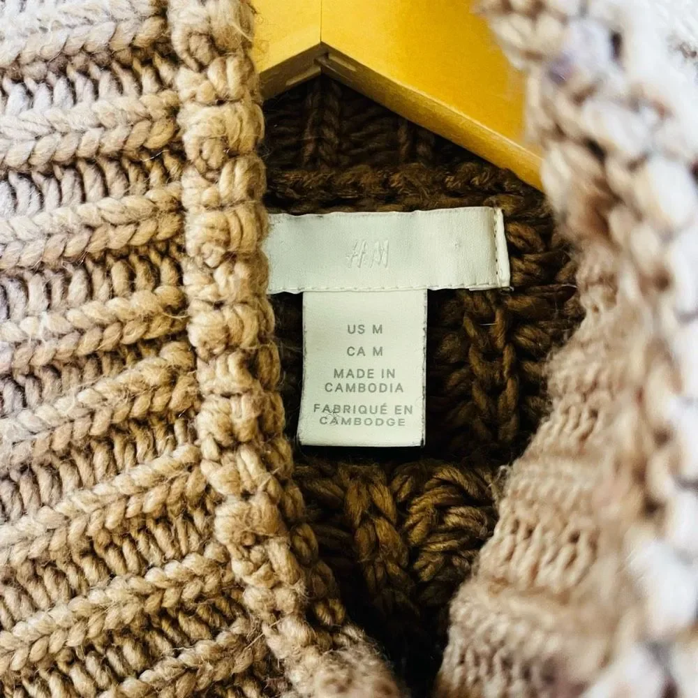 H&M chunky beige mock neck cropped pullover ribbed sweater M fall - Picture 10 of 10